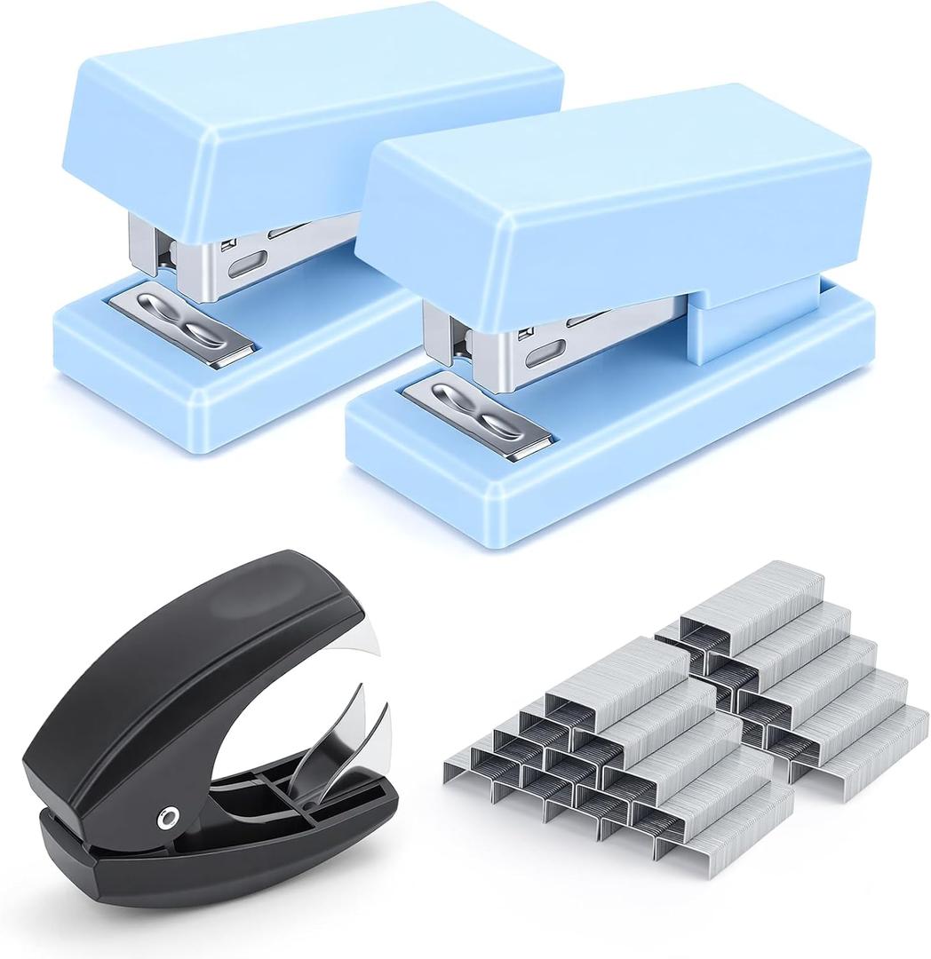 Mini Stapler with 2000 Staples, 30 Sheet Capacity, Jam-Free Small Desktop Stapler with Staple Remover, Cute Desk Stapler for Office, School and Home (Blue)