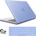IBENZER Compatible with MacBook Pro 15 Inch Case A1990 A1707, Hard Shell Case with Keyboard Cover & Type C Adapter for Mac Pro 15 Touch Bar, Serenity Blue, T15SRLL+1TC
