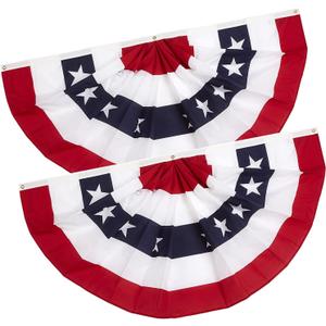 3x6 Ft American Pleated Fan flags 4th of July Decorations Memorial Day Bunting Flags outdoor- Half Banner Patriotic flag USA porche Flags 2-Pack