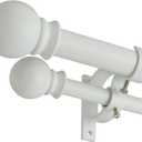Matte White Double Curtain Rods 36-72 Inch,1Front and 5/8Back Double Drapery Rod with Small Round Ball and Aluminum Brackets, Adjustable Dual Window Rod for Sheer/Blackout Curtains