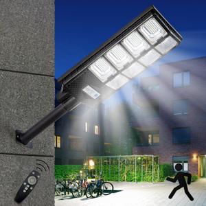 Solar Street Lights Outdoor, IP67 Waterproof, with Motion Sensor, Remote, and Auto Dusk to Dawn | Bright 6500K LED Solar Powered for Patio, Garden, Garage, Courtyard & Parking Lot (1PACK)