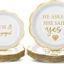 Yungyan 50 Pack Engagement Paper Plates White and Gold Engagement Party Decorations 7" 9" Gilded Edge He Asked She Said Yes We're Engaged Plates for Wedding Birthday Party Bridal Shower Supplies