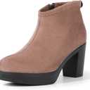 Hawkwell Women's Suede Arch Support Side Zipper Comfort Ankle Boot Chunky Block Heel Booties (Brown, 9.5)