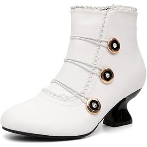 getmorebeauty Women's Ankle Boots Low Heels Lace Buttons Round Toe Side Zipper Vintage Short Boots Autumn Winter, 42