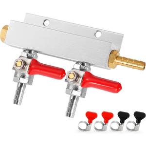 Kegerator Co2 Manifold, 2-Way Keg Co2 Splitter 5/16 Bard Fitting Co2 Gas Distributor Beer Keg Air Distributor Gas Manifold with Integrated Check Valves & Hose Clamps