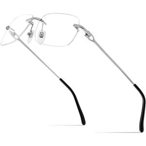 HEPIDEM Vintage Style Rimless Rectangular Metal Eyeglasses for Men,New Frameless Square Optical Glasses Frame