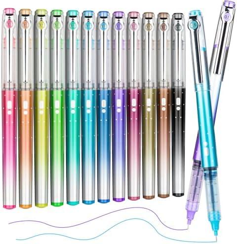 APOGO 12 Colors No Bleed Liquid Ink Pens For Journaling, 0.5mm Fine Point Bible Pens, Quick-Dry and Dispense Ink evenly, Smooth Writing Gel Pens for Bullet Journal and Taking Notes