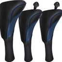 Golf Club Head Covers for Fairway Woods Driver Hybrids 3 Pieces Long Neck Mesh Sports Fan Golf Club Headcovers Set with Interchangeable No. Tags 3 4 5 6 7 X Golf Accessories for Men Women