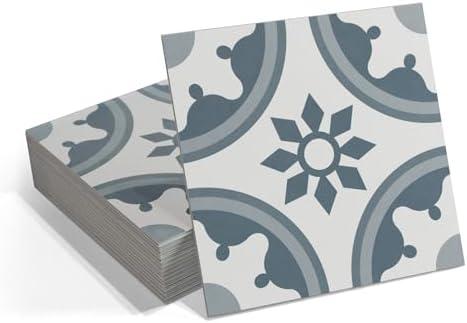 16-Pack Peel and Stick Floor and Wall Tile for Kitchen Bathroom, 9" x 9" Stone Composite Self Adhesive Vinyl Flooring Patterned Blue Waterproof Backsplash Tile, Covers 9.12 Sq Ft. 