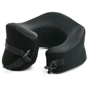 C CUSHION LAB Extra Support Travel Pillow, Award-Winning Patented Ergonomic Design for Chin & Neck Support Memory Foam Neck Pillow, Compact Airplane Pillow for Traveling, Flight, Car (Black, Large)