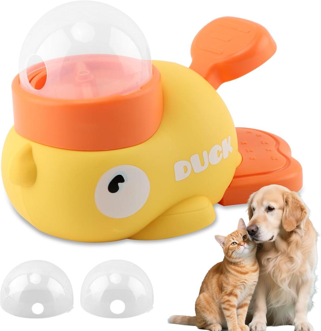 Duck-Shaped Interactive Slow Feeder Dog Toy - Press-Tail Puzzle Feeder with Adjustable Opening, Prevents Bloating & Boredom for Small/Medium Dogs & Cats (Yellow)