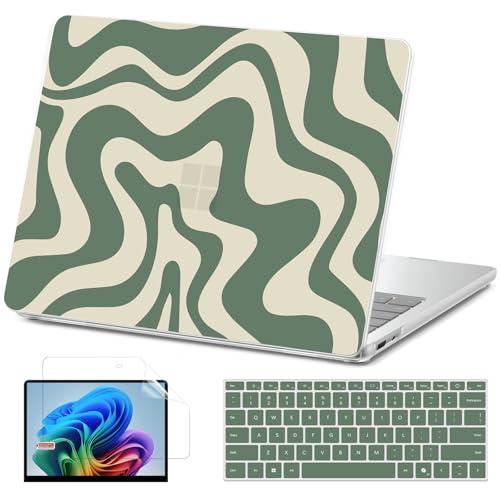 AKIT Compatible with Microsoft Surface Laptop 13 inch Model 2095, Unique Pattern Hard Shell Case+Screen Protector+Keyboard Cover for Microsoft Surface Laptop 13 inch case, Green Wave