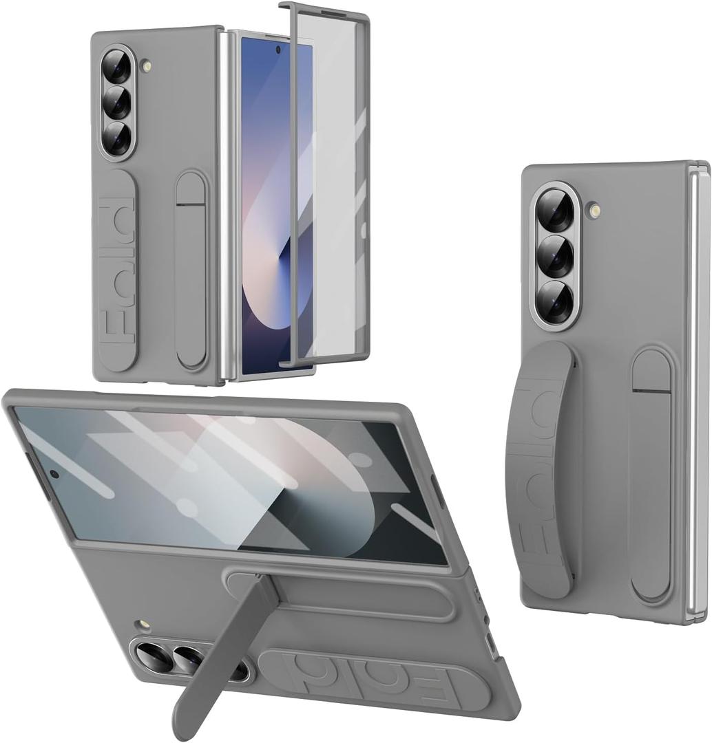 for Samsung Galaxy Z Fold 7 Protect Case with Wristband Stand,Bulit-in Screen & Lens Protection Shockproof Full Body Drop Fall Protection.(Grey)
