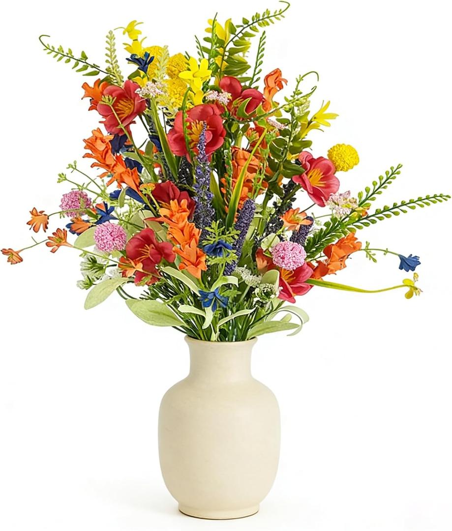 TEMPUS 4Pcs Fake Wildflowers Colorful Artificial Daisy Forsythia Lavender Summer Flower stem Faux Floral Arrangements Picks Silk Bouquet for Home Farmhouse Table Decor Indoor Oudoor