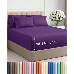 Extra Deep Queen Sheet Set - 6 Piece Breathable and Cooling Sheets - Hotel Luxury Bedding for Women, Men, Kids & Teens - Easy & Secure Fit - Soft, Wrinkle Free and Comfy - Extra Deep Pockets - Purple
