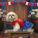 Dog 4th of July Outfit Adorable Ruffle Dog Dress with Elegant Bowknot Tulle Patriotic Puppy Clothes for Dogs Cats Boys Girls Pets, Large 