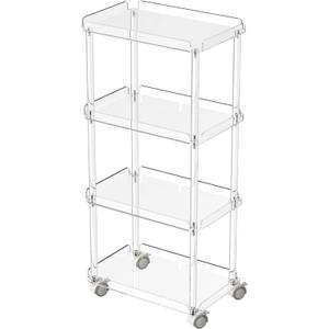 AQUIVER Acrylic Slim Storage Cart - 4 Tiers Narrow Rolling Cart - Utility Cart for Kitchen, Bathroom, Living Room, Laundry - 15.6 '' L x 10.2 '' W x 33.9 '' H