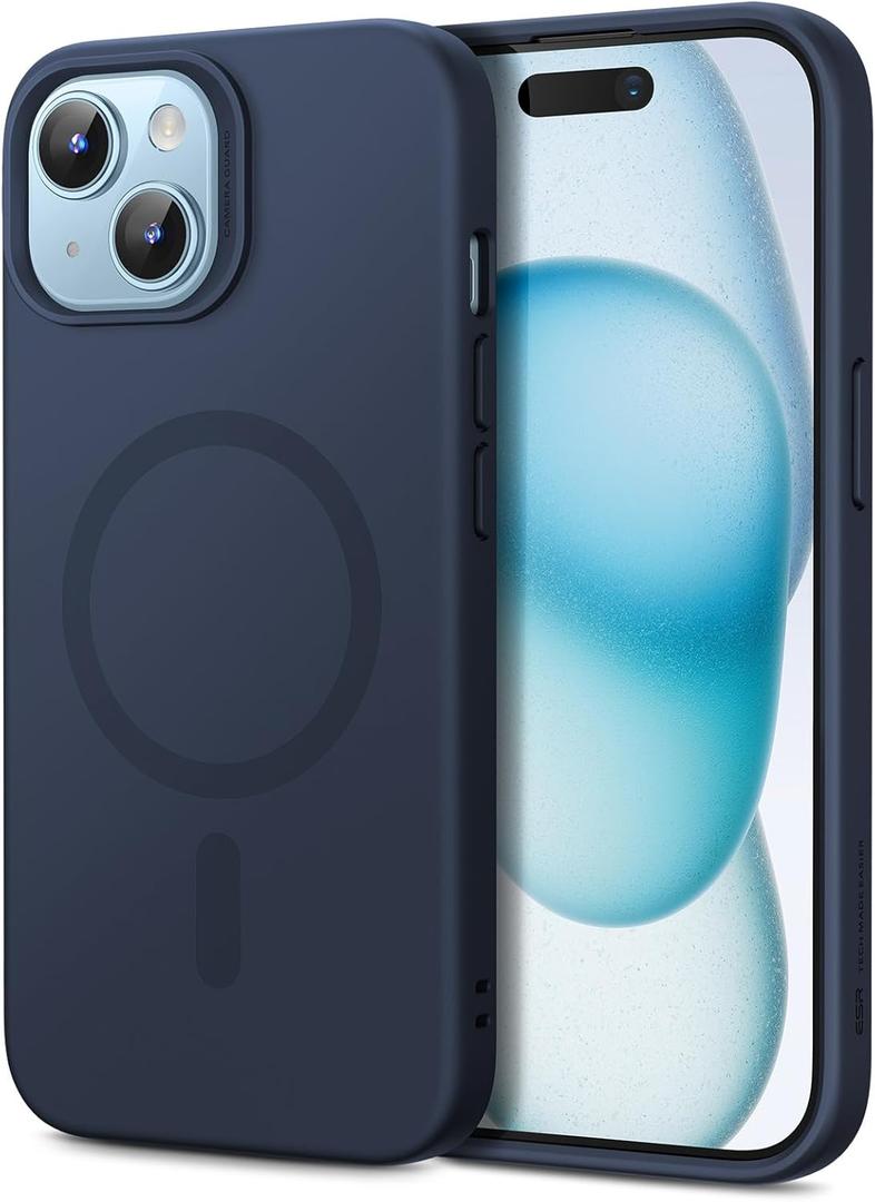 ESR for iPhone 15 Pro Max Case with MagSafe, Supports Magnetic Charging, Slim Liquid Silicone Case, Shock Absorbing, Screen and Camera Protection, Cloud Series, Dark Blue