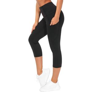 THE GYM PEOPLE Thick High Waist Capris Yoga Pants with Pockets, Tummy Control Workout Running Yoga Leggings for Women (Black, M)