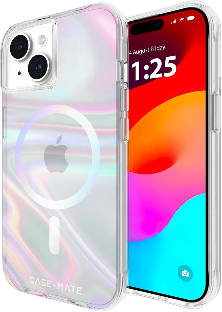 Case-Mate Soap Bubble iPhone 15 Case [12ft Drop Protection] [Compatible with MagSafe] Magnetic Cover for iPhone 15 6.1" - Iridescent Swirl Effect, Anti-Scratch, Shock Absorbing, Slim Fit - Iridescent