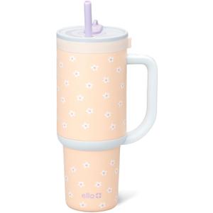 Ello Oasis 30 oz Tumbler with Handle & Retracting Straw | Reusable Insulated Stainless Steel Cup 100% Leakproof, Gifts for Teens Women Men | Keeps cold for 24 Hours, Cup Holder Friendly, Daisies