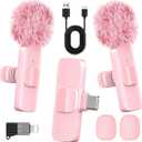 Pink Wireless Lavalier Microphone for iPhone & Android - Mini Clip-On Mic with Noise Cancellation, 65ft Range, 8H Battery, USB-C/Lightning - for TikTok, YouTube, Podcast, Live Streaming