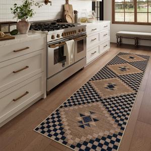 LIVEBOX Easy Jute Runner Rugs for Hallway 2x10, Non Slip Washable Rug Runner, Checkered Extra Long Rugs for Hallways, Ultra Thin Farmhouse Kitchen Rug for Hardwood Floor 2'6" x 10' (Runner), Black