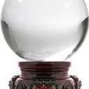 Amlong Crystal 3 inch (80mm) Clear Crystal Ball with Redwood Lion Resin Stand and Gift Box for Decorative Ball, Lensball Photography, Gazing Divination or Feng Shui, and Fortune Telling Ball (Redwood Color Stand)