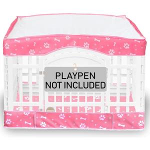 Dog Playpen Bottom Pad and Mesh Top Cover fit 36" x 36 Puppy Playpen(Fence NOT Included),Reusable for Pet Training,Dog Crate,Waterproof Pet Pee Pads,Whelping,Puppies/Small Dogs,Hoop&Loop Design,Pink