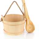 Wooden Sauna Bucket and Ladle Set, Handmade from Natural Pine with Rope Handle, 4L