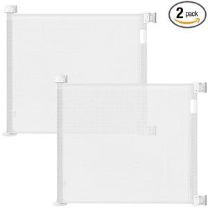 2 Pack Retractable Dog Gate for Stairs, Baby Gate, 33"H x 55"W, Drill Mount
Drilling required, not pressure-mounted. Two 33" gates, each fits any opening up to 55" wide. Mesh rolls up, no floor bar