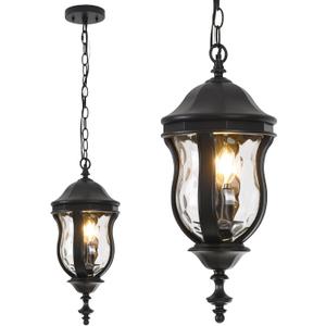 Large Outdoor Pendant Light Fixtures, 19.1'' Exterior Hanging Lantern Porch Light Adjustable, Black Hanging Lamp Farmhouse Exterior Chandelier Ceiling Mount for Entrance Patio Large Outdoor Pendant Light Fixtures, 19.1'' Exterior Hanging Lantern Porch Light Adjustable, Black Hanging Lamp Farmhouse Exterior Chandelier Ceiling Mount for Entrance Patio
