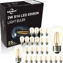 BRIMAX 25 Pack 2W S14 Replacement LED Bulbs,2700K Soft Warm White, Shatterproof Waterproof Outdoor String Light Bulbs Dimmable,E26 Medium Base,Plastic Edison Bulbs for Patio Garden