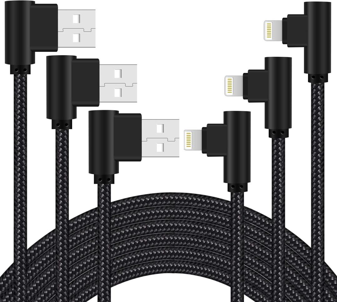 iPhone Charger 3 feet MFi Certified 3 Pack 90 Degree Nylon Braided Lightning Cable Right Angle Charging Cord for iPhone14 13 12 11 Pro X XS XR 8 Plus 7 6 5 and More (Black, 3 FT)