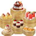 6 Pack Wooden Buffet Risers, Hexagon Food Risers for Buffet Party Rustic Wood Cake & Cupcake Stands Nesting Box Wooden Crates for Display