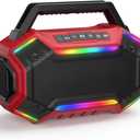 Bluetooth 6.0 Speaker, 80W(Peak) Loud Speaker with Bass, 30H Working Time, IPX6 Waterproof Large Jobsite Speakers with TWS, RGB Lights for Work, Outdoor, Workshop, Garage (Red)