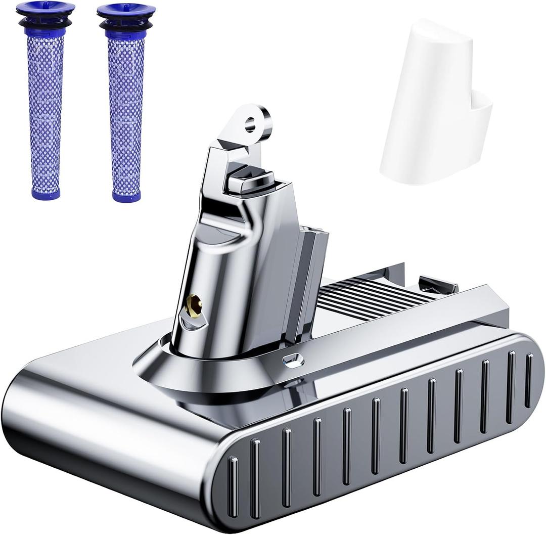 10000mAh Replacement for Dyson V6 Battery 21.6V Lithium VTC4 SV03 SV04 SV05 SV06 SV07 SV09 DC58 DC59 DC61 DC62 DC72 DC74 Absolute Animal Motorhead Slim Vacuum with 2 Filters (V6)