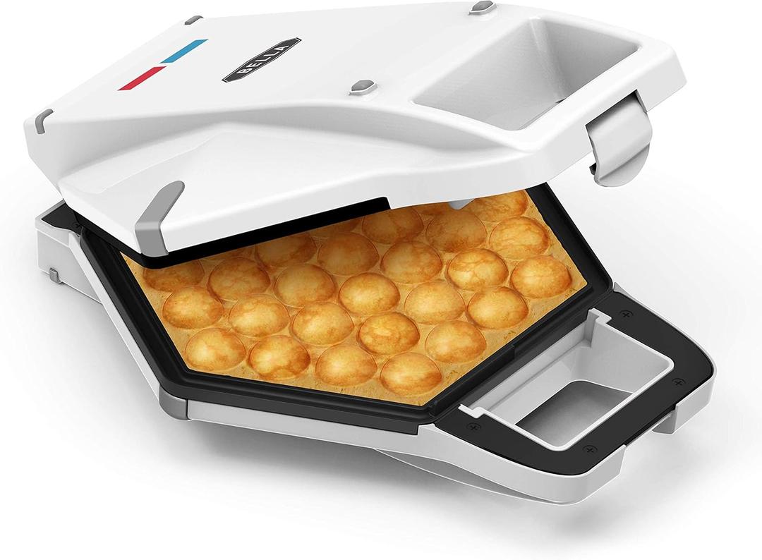 BELLA 17175 Bubble Maker w, Rapid Quickly Make Fluffy 9 Authentic Hong Kong Breakfast or Dessert, Healthy-Eco Non Stick Coating, Easy to Clean Waffle Iron, 120 Volts, Cone Rack Included, White