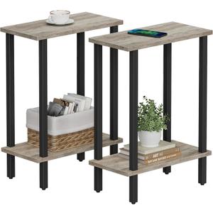 TUTOTAK Small Side Table, Narrow End Table, Set of 2, Skinny Sofa Table, Slim Nightstand, Couch Table, Living Room, Bed Room, Greige TB01BG0622