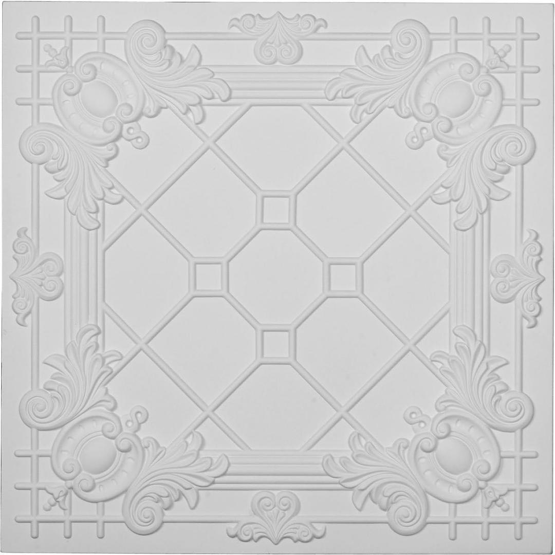 Ekena Millwork CT24X24HI Hillsborough Ceiilng Tiles, 24"W x 24"H x 3/4"P , Primed