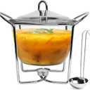 4 Quart Soup Warmer | Soup Tureen for Parties Buffet, Stainless Steel Soup Chafer with Glass Serving Dish and Ladle