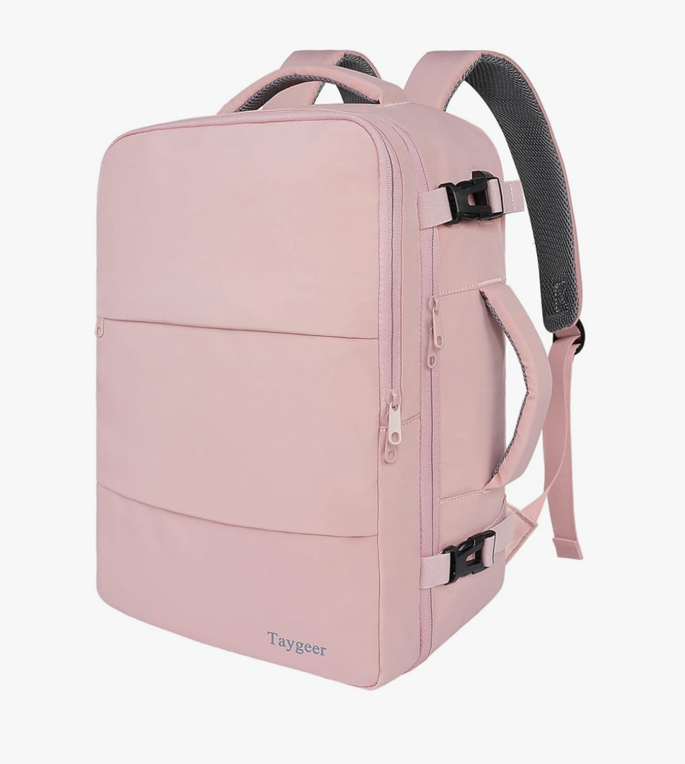 Taygeer Travel Backpack for Women, Carry On Backpack with USB Charging Port & Shoe Pouch, TSA 15.6inch Laptop Mochila Flight Approved, Nurse Bag Casual Daypack for Weekender Business Hiking, Pink
