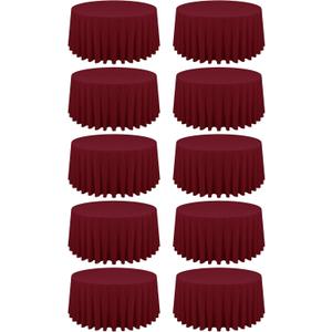 10 Pack Burgundy Round Tablecloths - 120 Inch, Polyester Table Cover for Round Table, Stain and Wrinkle Resistant Washable Fabric Tablecloth, Polyester Tablecloth for Wedding Banquet Parties