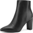 DREAM PAIRS Women's Chunky Heel Ankle Booties Pointed Toe Short Boots (7.5, Black/Pu)