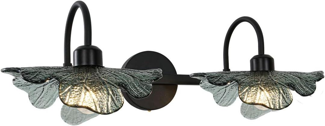 Black Wall Sconce 2 Light Bathroom Vanity Light Over Mirror, Modern Wall Light Fixture with Dark Glass Shade mid Century Wall Sconce Bedroom Wall sconces for Bedroom Hallway Living Room