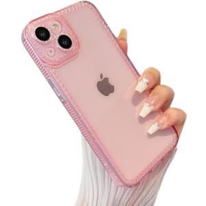 ZTOFERA Designed for iPhone 15 6.1 inch,Sparkly Cute Clear Case for Women Girls,Glitter Bling Flexible Soft TPU Silicone Bumper Protective Cover for iPhone 15,Pink