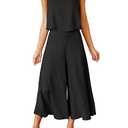 ROYLAMP Women's Summer 2 Piece Outfits Round neck Crop Basic Top Cropped Wide Leg pants Set Jumpsuits Black, Large