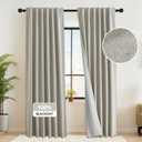 RYB HOME 100% Blackout Flax Linen Curtains, Privacy Bedroom Drapery, Room Darkening Panels for Hotel & Rental House, Rod Pocket & Back Tab, Set of 2, W52 x L96, Sand