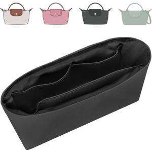 Tote Bag Organizer Insert Compatible with Longchamp Mini Handbag, Dupont Paper Inner Purse Organizer Insert Makeup Liner Bag Shaper (Black, XS/Mini (XS-5.7*1.8*3.15in)