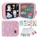 Erasable Book Doodle Set for Kids,Magic Drawing Book for Kids,Reusable Drawing Book 12 Watercolor Pens 14 Page Drawing,Road Trip Car Game Writing Painting Set for Boys and Girls (Pink Unicorn)